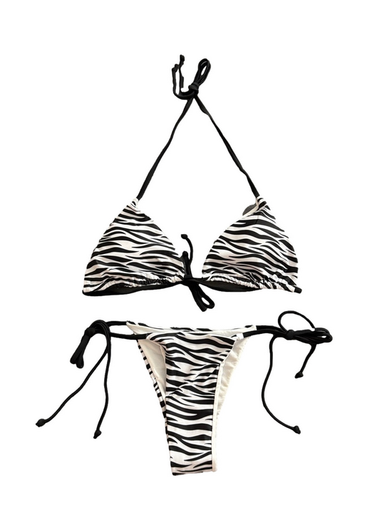 Other - Zebra Print String Bikini Set Black White Triangle Swimwear Medium